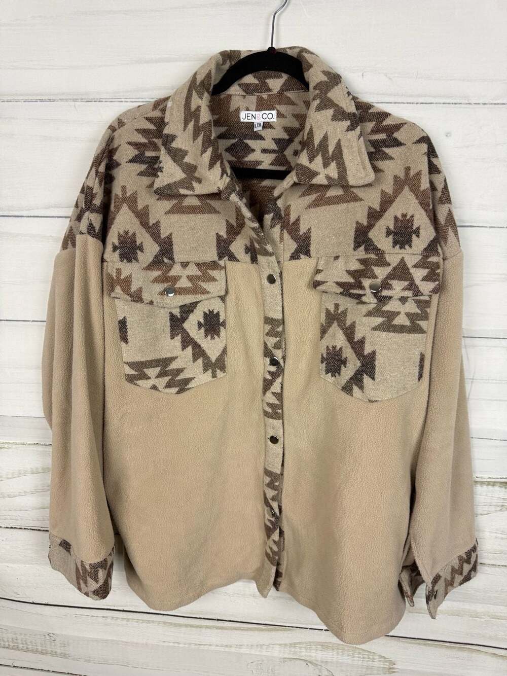 Jen & Co. Size L/XL Southwest Pattern Fleece Shacket